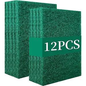 Heavy Duty Scour Pads Sponge Dish  Non-Scratch Green  Household Scrub Pads for Kitchen and Dish Cleaning Tool (12Pcs)