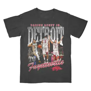 Darius Acuff Jr Detroit to Fayetteville Shirt, College Basketball Commitment Transfer Graphic Tee,  Fan Apparel Shirt for Basketball Fans, Game Day Outfit or Sports Gift for Razorbacks Supporters