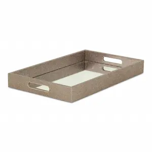 360 Stand 16 in. Rectangular Synthetic Wooden Handmade Tray with Handles, Gray Home Organizer Storage Solution