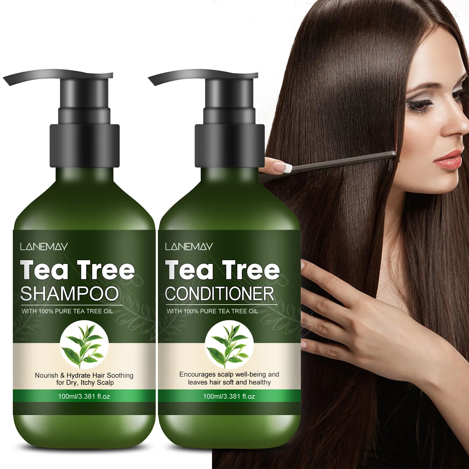 2pc Tea Tree Shampoo & Conditioner Set, Contains Pure Tea Tree Oil, Relieves Dandruff & Dry Scalp, Soothing, Suitable for Men & Women, Anti Thinning Shampoo, Scalp Soothing Bundle