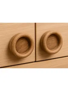 HomeRoots 476578 Brown Wood Recessed Round Drawer Pull Knobs - Set of 2