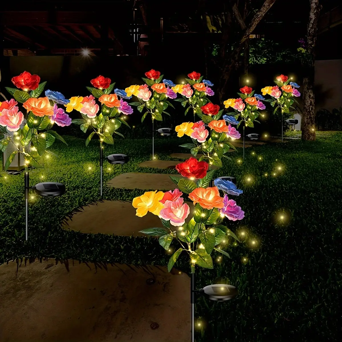 Solar LED Rose Flower Lights, Solar Lighted Outdoor Garden Holiday Decor, Outdoor Landscape Lights, Outdoor Decorative Light, Light Sensor, Night Automatic Lighting, Solar LED Patio, Yard, Porch, Pathway, Solar Pathway Lamp, Solar Garden Lamps