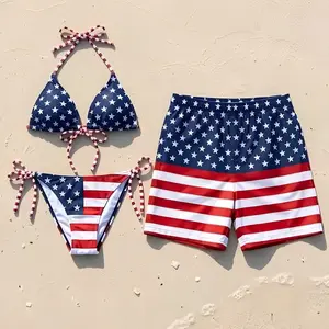 Matching USA Flag Couple Swimsuit Set US, Patriotic 4th of July Beachwear, Memorial Day Outfits, Couple Swim Set