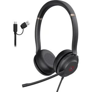 UH37 USB Headset with Mic,Wired Headset with Noise Cancelling Microphone for  PC Laptop VoIP Phone,USB-C/A ,Works with Zoom and Other Leading UC Platforms