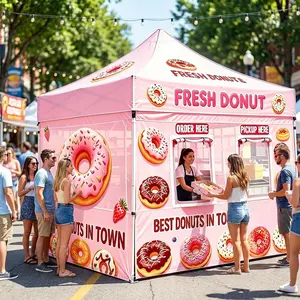 Donut Pop Up Tent – 10x10ft Commercial Canopy Booth for Food Vendors, Waterproof & Fade-Resistant with Carry Bag