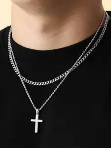 Men's Simple Style Plain Color Cross Pendant Necklace (2counts) Cross Necklaces Twist Chain Stainless Steel Jewelry for Party, Daily Clothing Decor, Trendy All-match & Exquisite Jewelry for Birthday Gift