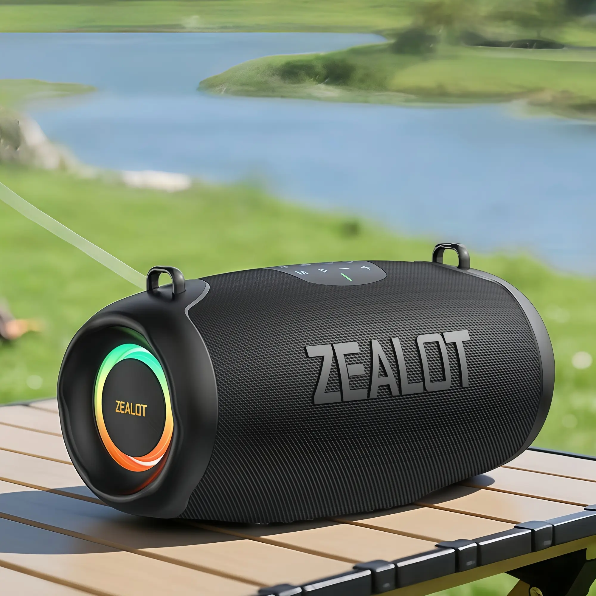 50W Portable Shoulder Bluetooth Speaker ZEALOT, IPX7 Waterproof & HIFI Sound Bass, 6000mAh Long Battery, BT5.4/EQ/RGB Lights for Camping Party Pool Beach Home Gift