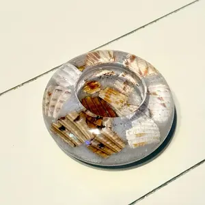 Real Shell Resin Candle Holder with Intricate Shells and Sand for Coastal Decor
