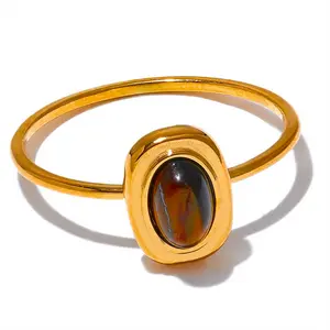 Natural Stone Oval Thin Ring