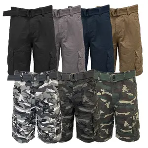 Men's Camo Cargo Shorts Regular Fit Lightweight Cotton Shorts with Belt