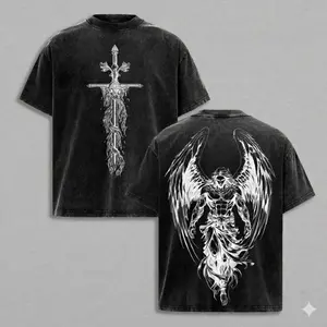 Saint Michael The Archangel x Flaming Sword T-Shirt Washed Christian Shirt, Aesthetic Clothes ,Scales of Justice , Jesus Tees, Christian Merch, Archangel Michael Tees ,Outfit Church