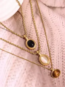 Meleah Tiger Eye Stone Necklace, Fall Winter Sweater Pendant, Luxury Unique Accessory, High-Quality Clavicle Chain, Casual Style