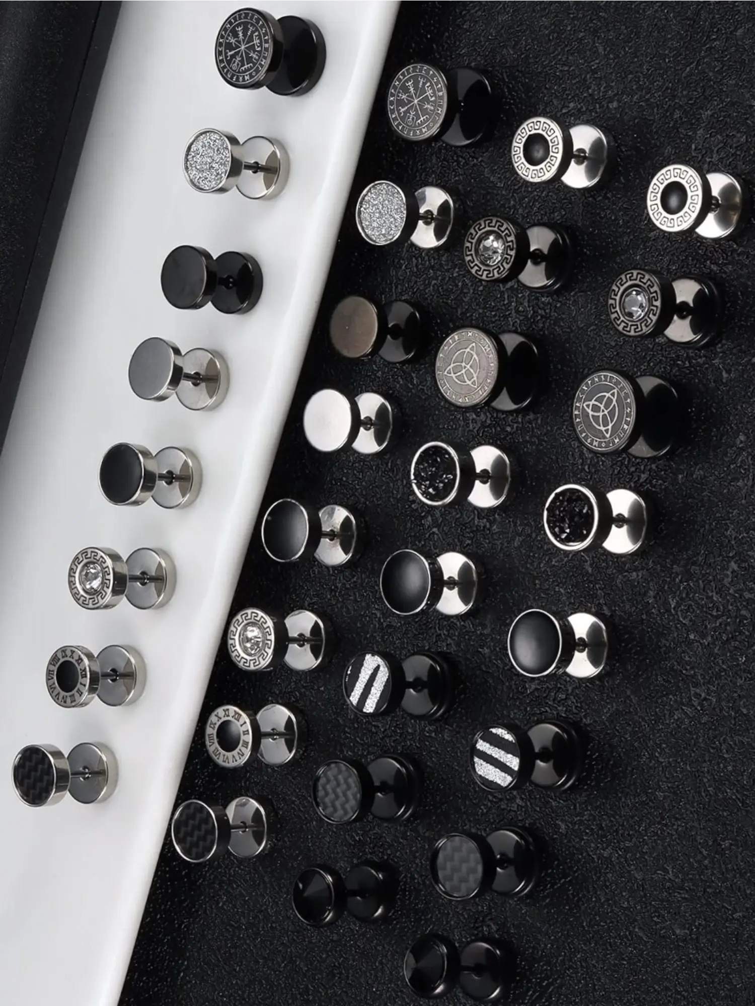 16 Pairs Black Silvery Unisex Punk Style Earring Set for Women Men Fashion Jewelry Earrings Solid 316L Stainless Steel Practical Screw Back Structure Safe Steady Wearing Neat Versatile Minimalist Disc Style Ideal Punk Trend Accessories for Fashion Lovers