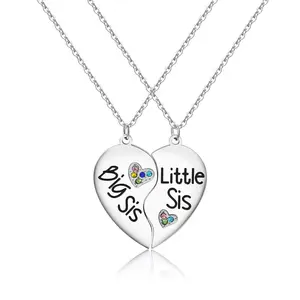 2Pcs/Set Charm Big Sister Little Sisters Matching Necklaces Half Heart Pendant
