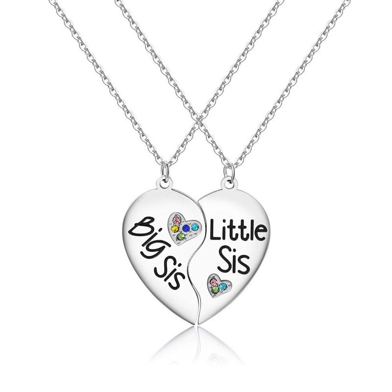 2Pcs/Set Charm Big Sister Little Sisters Matching Necklaces Half Heart Pendant