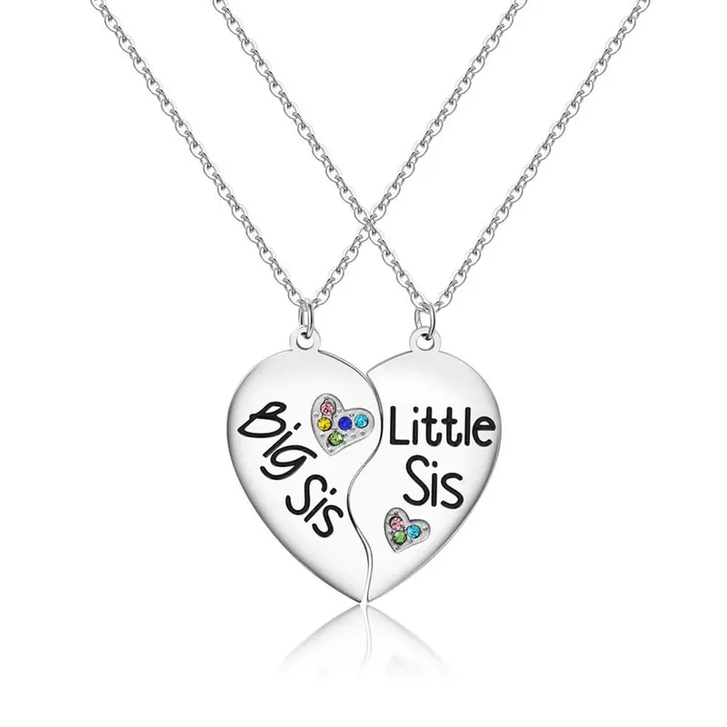 2Pcs/Set Charm Big Sister Little Sisters Matching Necklaces Half Heart Pendant