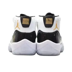 Unisex Brand New Sealed Retro Basketball Sneakers with Original Shoe Box Smooth Off White Leather Black Glossy Patent Overlay Gold Jumpman Accent Transparent Ice Outsole Classic Neutral All Season Minimal Streetwear Daily Casual Footwear