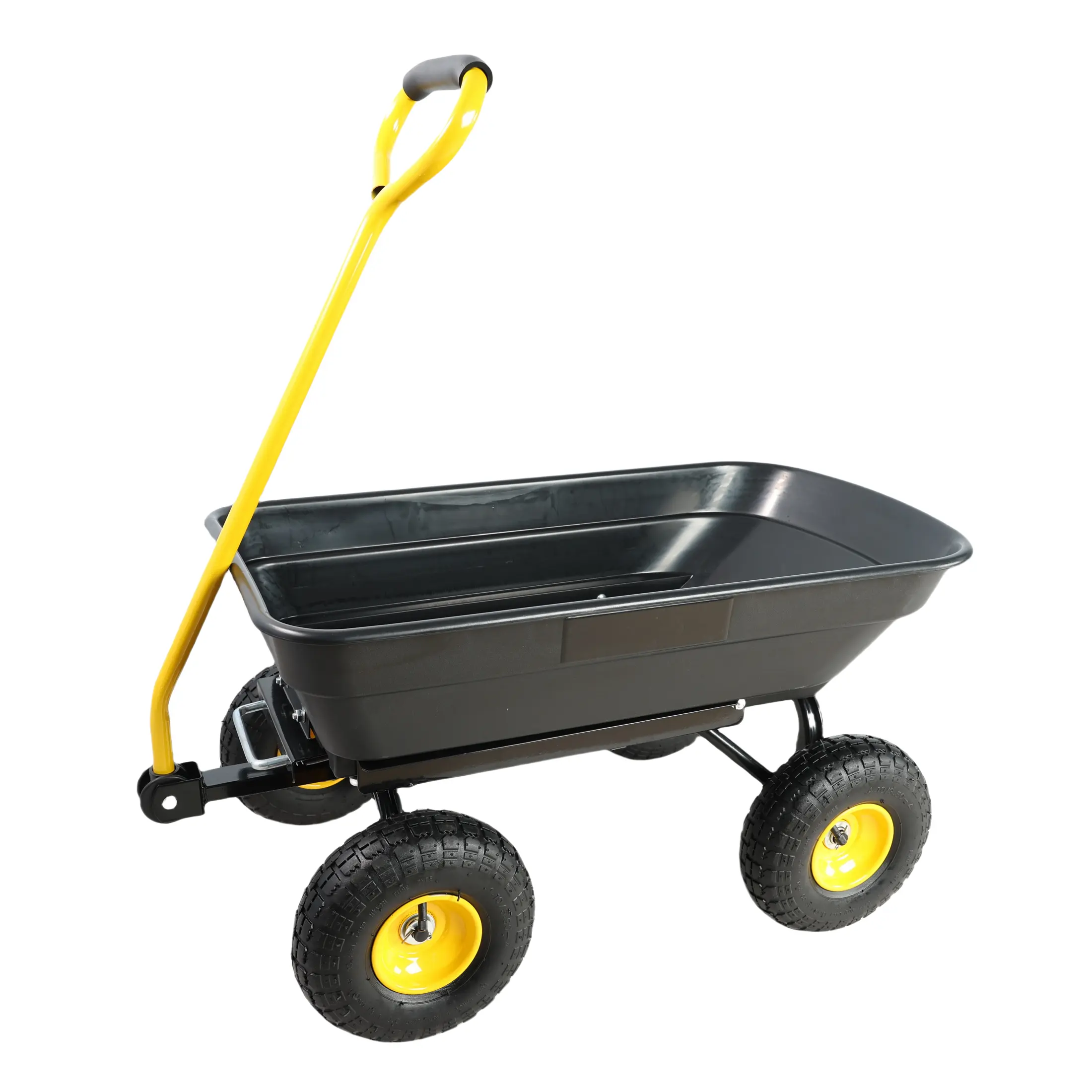 Garden Dump Cart with Steel Frame, 55L Portable Plastic Wagon with Adjustable Handle and Dumping Feature, 10-Inch Tires, 300 lb Capacity, Pneumatic Tire, Large, Loading, 10-Inch Pneumatic Turf Tires