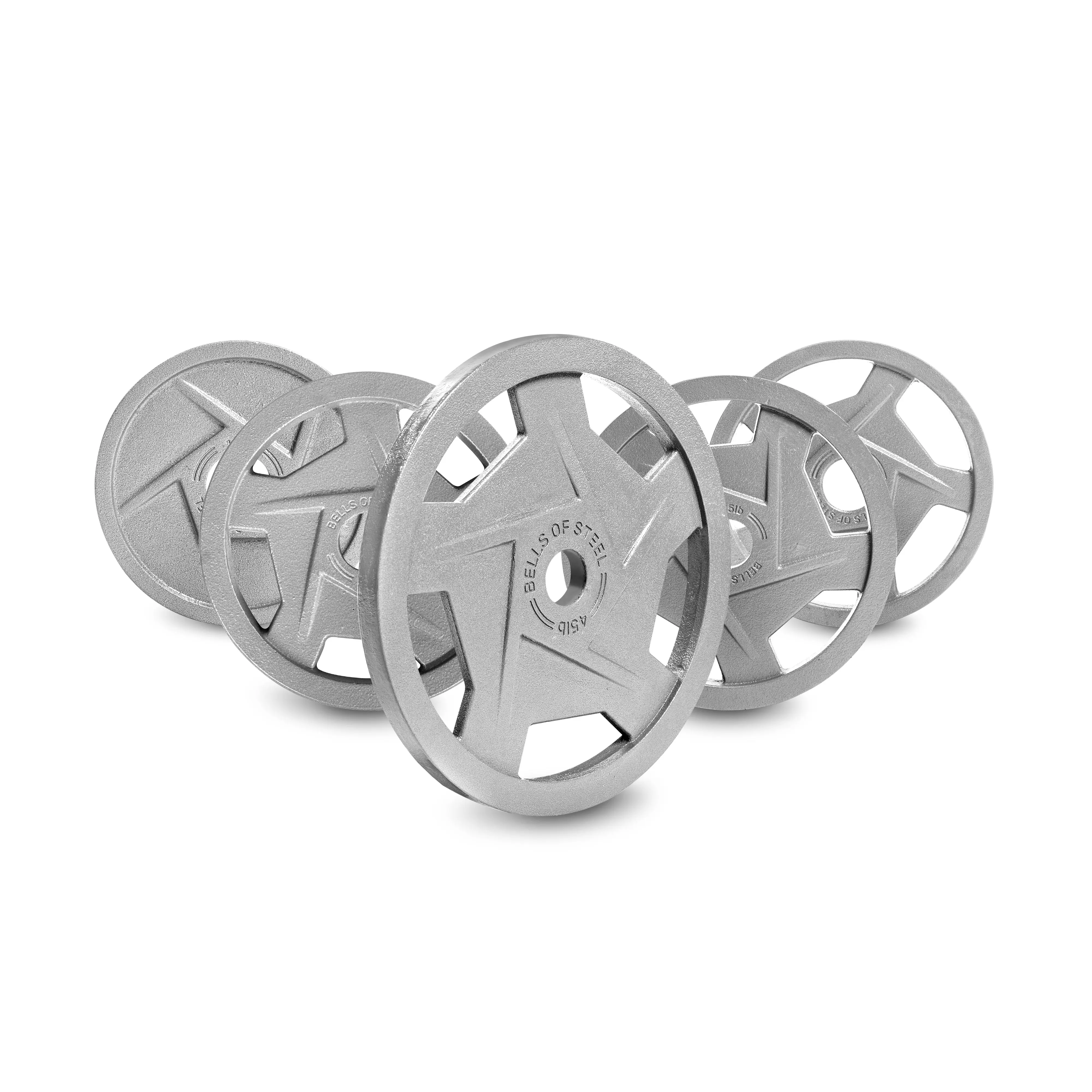 Bells of Steel Mighty Grip Cast Iron Olympic Weight Plates, Hammertone Powder Coated Muscle Exercise Equipment with Ergonomic Precision Grip Handles for Strength Training and Olympic Barbell Weight Lifting, Training Fitness Equipment, Olympic Lifting