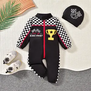 KOZBY Baby Checkered Racing Romper – Trophy Print