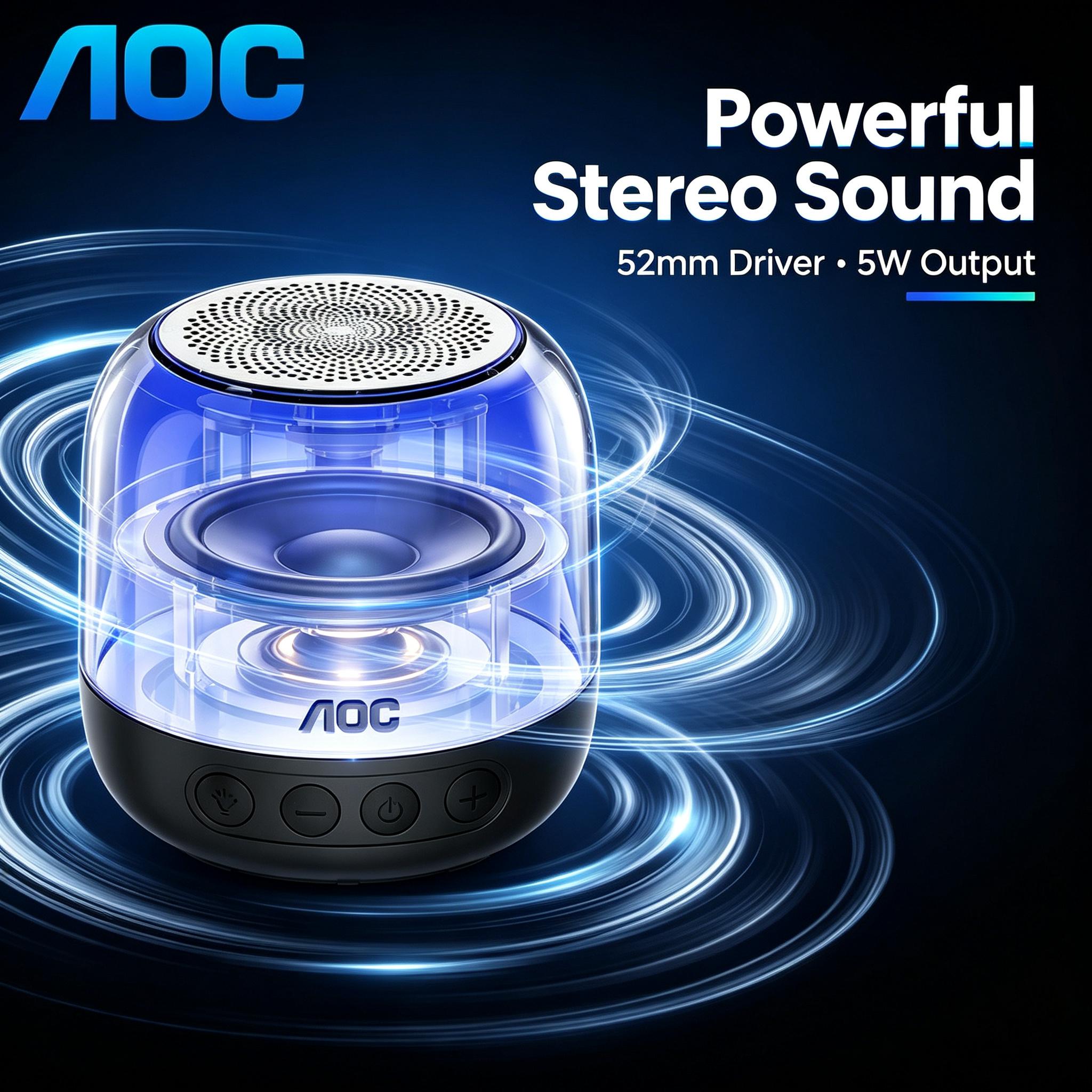 AOC Portable Bluetooth Speaker RGB Lighting, IPX5 Waterproof & 12H Battery Life