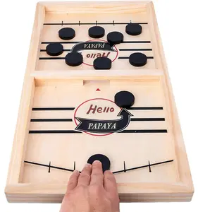 PAPAYA Fast Sling Puck Game - Wooden Air Hockey Desktop Battle Board Game for Kids 10-12 Years - Fast-Paced & Fun Gift for Family Night or Friends Party -