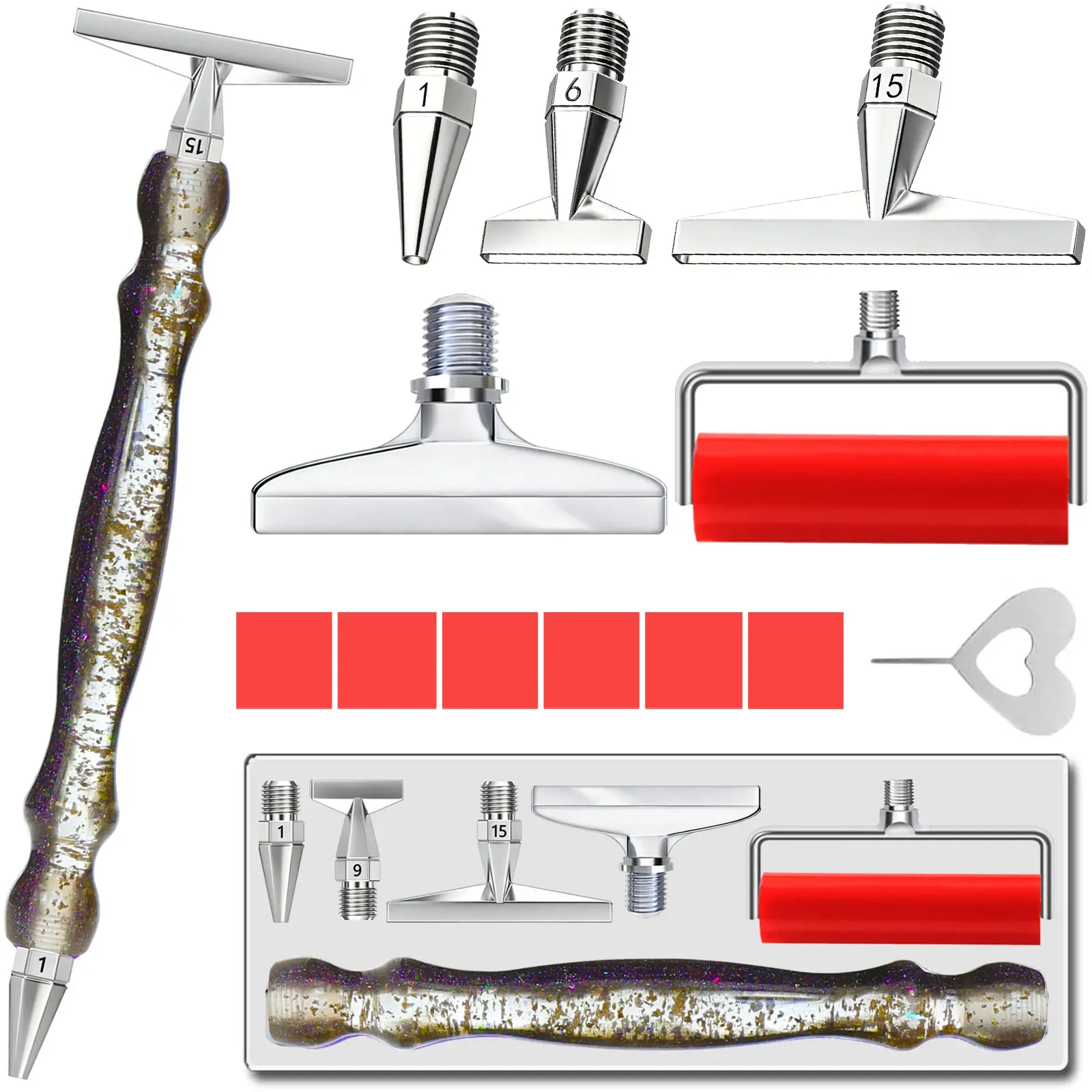 5D Diamond Painting Tool Kit, Ergonomic Resin Drill Pen with Replaceable Metal Tips, Multi Placer Applicator, Roller & Accessories for DIY Rhinestone Art Craft