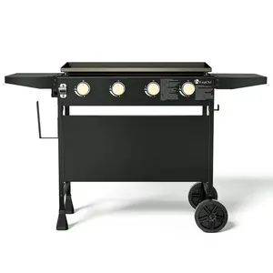 KingChii 4-Burner 32" Propane Griddle Outdoor Flat Top Gas Grill Griddle for Camping, Tailgating, BBQ, Backyard & Patio Square Traditional Portable Cheese Foldable Metal Classic Black electric  griddle Barbecue