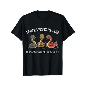 Men's Oversized Short-Sleeve Round Neck Tops - Black Menswear, Soft Breathable Fabric, "Snakes Bring Me Joy" Funny Owner Whisperer Cartoon Graphic Tee, Casual Herpetology Apparel for Reptile Enthusiasts