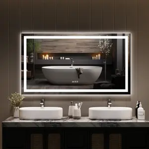 Anti-Fog, Shatter-Proof, Dimmable – 50"x28" LED Bathroom Mirror with Backlit + Front Lit, Lighted Vanity Mirror for Wall, Memory Function (Horizontal/Vertical).