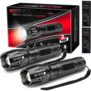 LED Flashlight High Lumens, Mini Tactical LED Flashlight 2 Pack, 5 Modes Zoomable Beam, Battery Powered (Batteries Not Included) for Camping, Hunting, Home & Emergency, Compact Small LED Flashlight