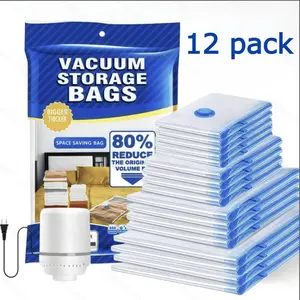 Summer Vibes-Vacuum Storage Bags,1 Electric pump+11 Bags 80% Compression Vacuum Seal Space Saver Plastic Packaging Bags for Clothes, Blankets, Pillow, Bedding, Comforters, Sealer Clothing Storage. Home Organiser privacy pouch  extra large capacity. summer
