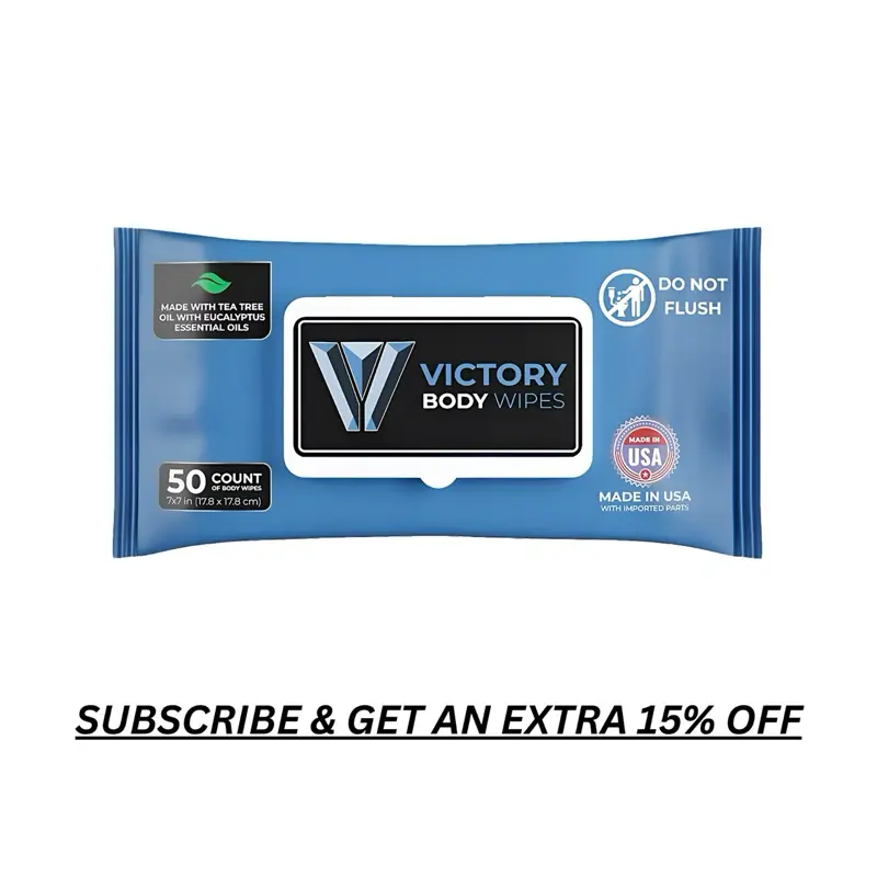 Victory Body Wipes 50ct – Natural Post-Workout Wipes with Tea Tree & Eucalyptus Essential Oils | Prevents Skin Infections, Sweat Buildup & Body Odor