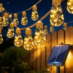 Solar Outdoor String Lights, Fairy Light Strings, Led Waterproof Lights, 10/20 Bulbs, 8 Modes, Automatic on at Dusk off at Dawn, for Fences, Yard, Garden, Party, Waterproof Led Lamp