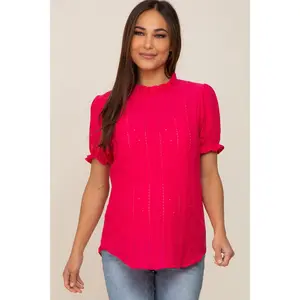 Fuchsia Eyelet Textured Mock Neck Maternity Top