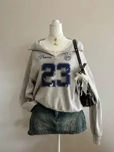 Women's Casual Loose-Fit Half-Zip Sweatshirt, Ny Letter Print Long Sleeve Pullover, Ideal Spring & Fall Wear, Comfortable Fashion Top, Womenswear