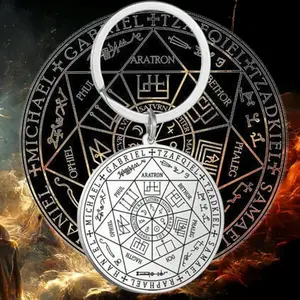 The Seals of the Seven Archangels Protection Amulet Solomon Kabbalah Stainless Steel Keychain Polished Key Ring