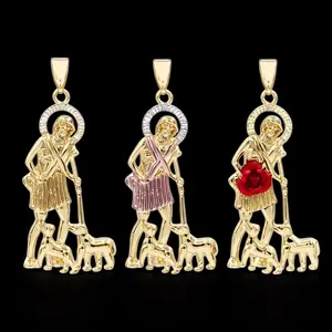 3 Colors San Lazaro- 14K Gold Plated Religious St Lazarus Pendant with Figaro Link Necklace Fashion Chain Unisex Jewelry for All Occasions