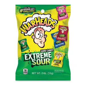 WARHEADS - Extreme Sour Hard Candy Assorted Flavors Apple, Black Cherry, Blue Raspberry, Lemon & Watermelon 2 oz. Bag