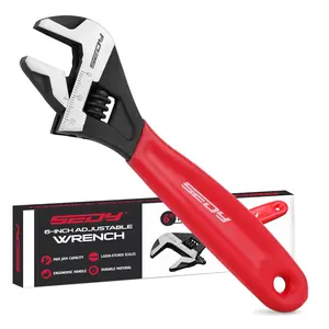 6" Adjustable Wrench Pipe Spanner: Wide Jaw Black Oxide Wrench With Cushion Grip, Laser Marked Metric & SAE Scales, CR-V Steel, for Professionals