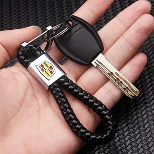 Cadillac Car Braided Rope Keychain, Metal Key Chain Ring, Personalized Car Logo Key Holder Accessory, Creative Braided Metal Loop Key Charm