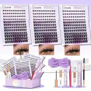 DIY Nature False Eyelash Gift Box Set, 1 Set Individual False Eyelash Extension Kit, DIY Eyelash Extensions, Soft Curled Eyelash Clusters with Bond & Seal & Remover & Tweezers & Brushes & Headband