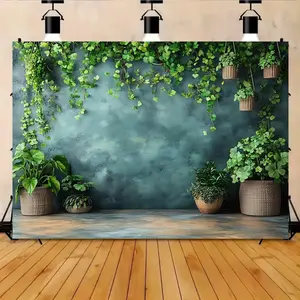 Green Vine & Lush Foliage Pattern Backdrop, 1 Count Outdoor Decoration Backdrop, Suitable for Outdoor Photography, Garden Events, Spring Celebrations, Banners, Photo Backdrops