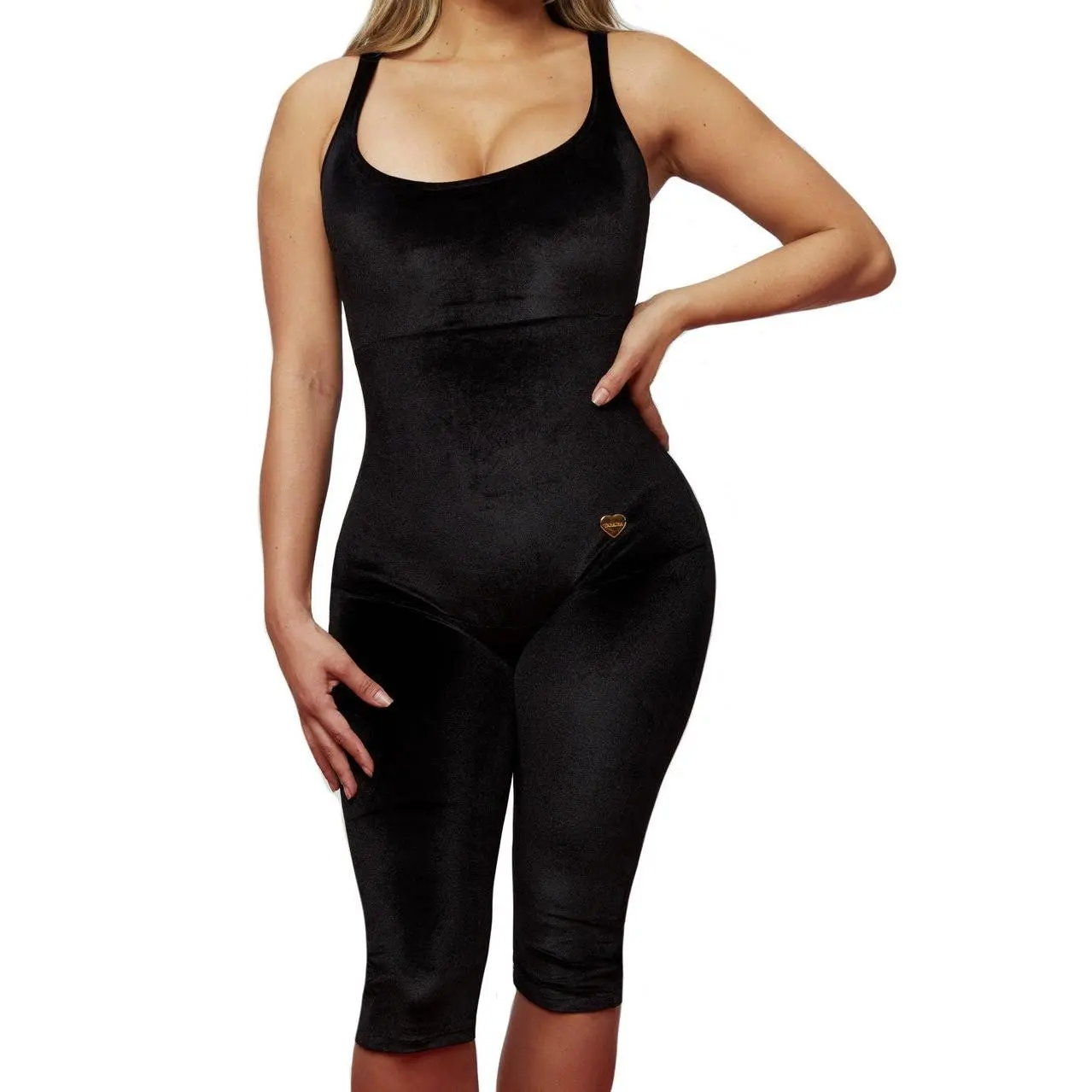 VELVET JUMPSUIT ABOVE THE KNEE TRIPLE TUMMY LAYER