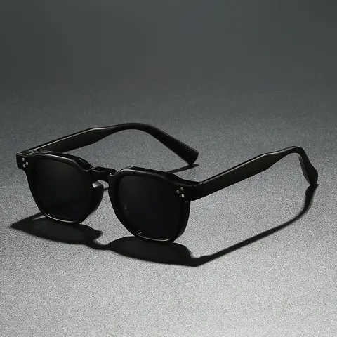 Men's Vintage Square Sunglasses Frames - Black Acetate, Rivet-Detailed Temples, Dark Tinted Lenses, Rimless-Inspired Trendy Shades, Men's Fashion Accessory Mens Gifts