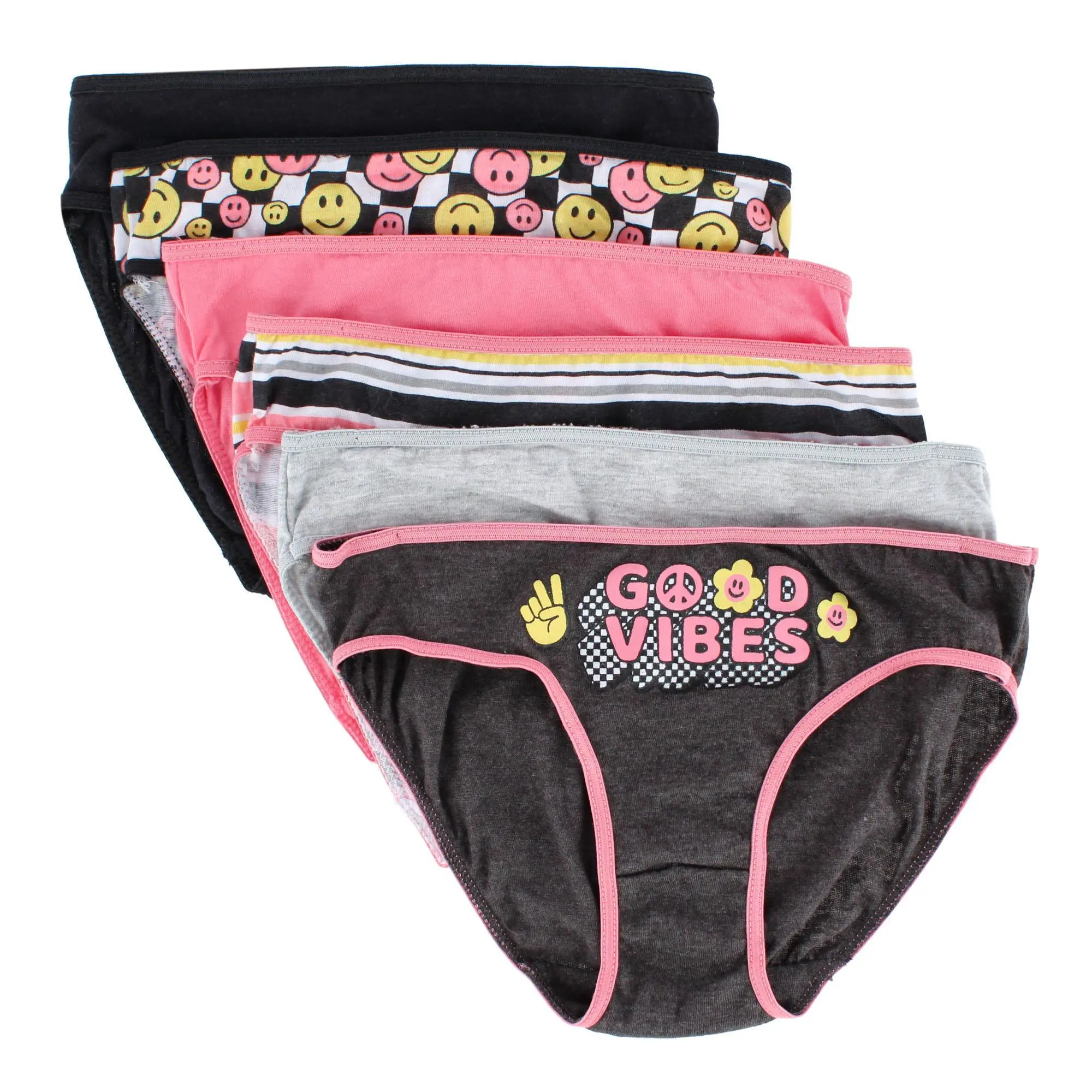 CTM Girl's Good Vibes Cotton Briefs Underwear (6 Pack), Briefs