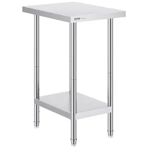VEVOR Stainless Steel Prep Table,  24 x 18 x 34 Inch, 640 lbs Load Capacity, Heavy Duty Metal Worktable with 3 Adjustable Height Levels, Commercial Workstation for Kitchen Garage Restaurant Backyard