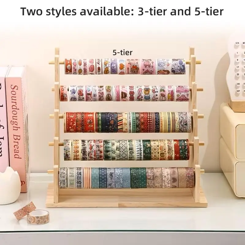 1pc Desktop Standing 3/5 Tier Staircase Storage Rack Display Riser, Durable Wooden for Adhesive Tapes, Stationery, Jewelry Display, Hair Accessories Organizer