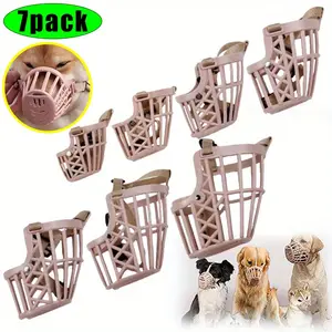 7PCS Dog Training Mouth Cover Mesh Cage With Breathable Mesh, Adjustable, Safe Fit Design,Suitable For Comfortable Training And Travel Accessories,Small Dog Specific Mask