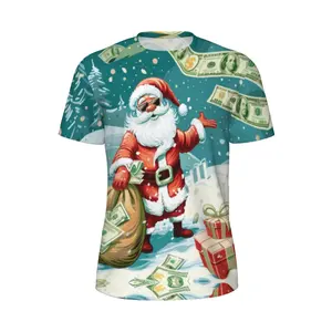Unisex Christmas T-Shirt with Cool Santa Claus, Dollar Bills, Xmas Trees & Gifts – Festive Holiday Party Casual Wear for Men & Women